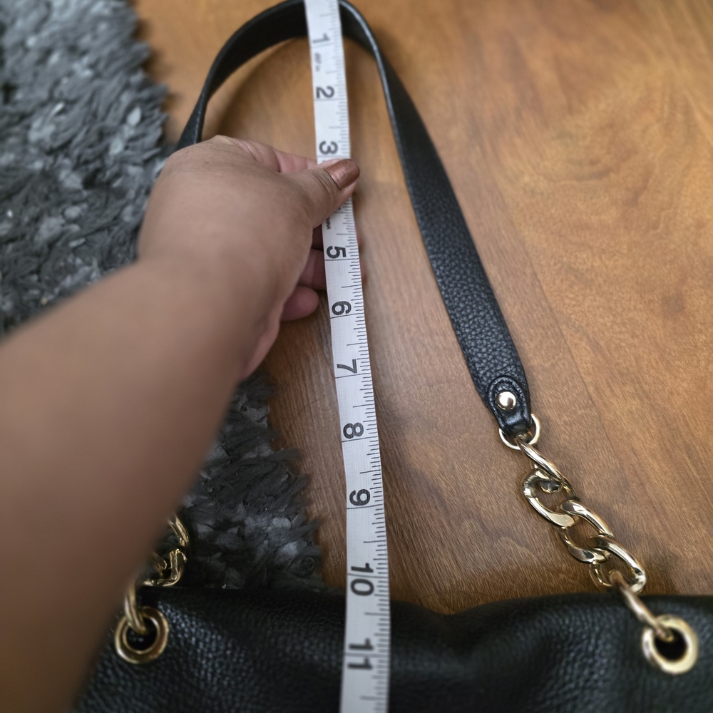 Michael Kors Black Pebbled Shoulder Bag with Gold MK Emblem - Picture 7 of 11